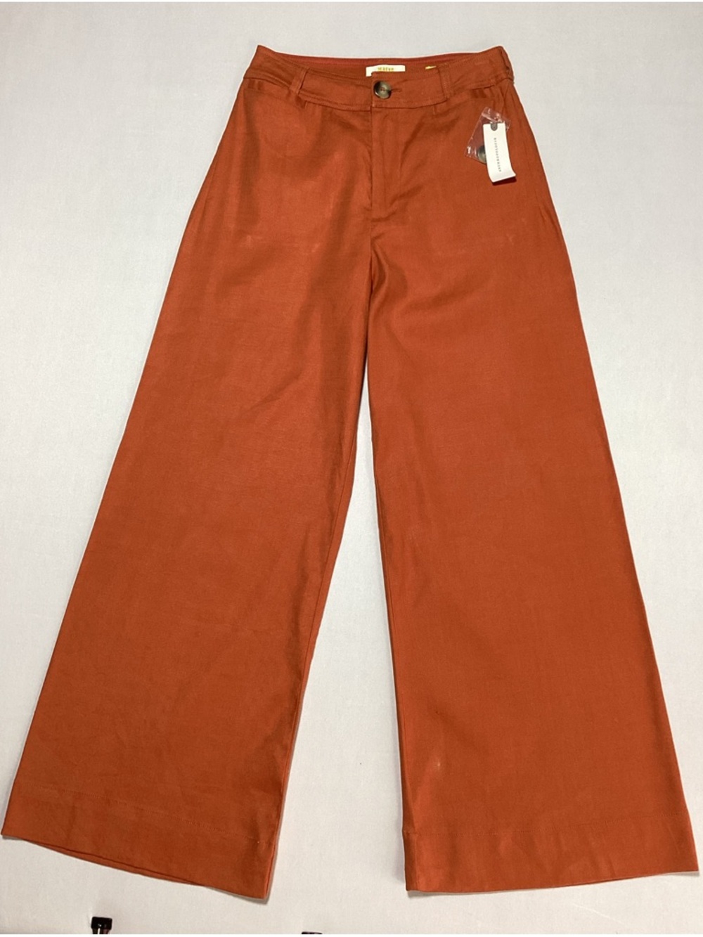 Anthropologie Ettie Linen Wide-Leg Cropped Pants in Rust Orange - Picture 4 of 16